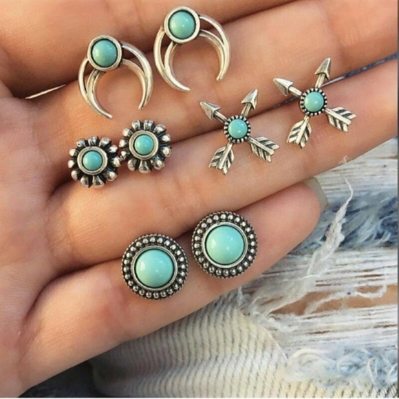 Jewelry - 3 for $30 NEW Silver & Turquoise Earrings Set of 4